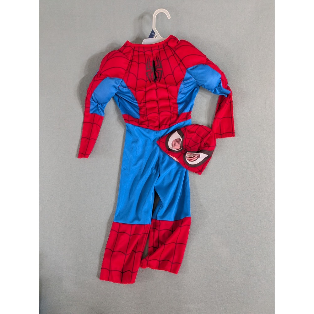 Marvel Spiderman Muscle Chest Costume Kids Size XS 4-5 Red Blue Jumpsuit Mask